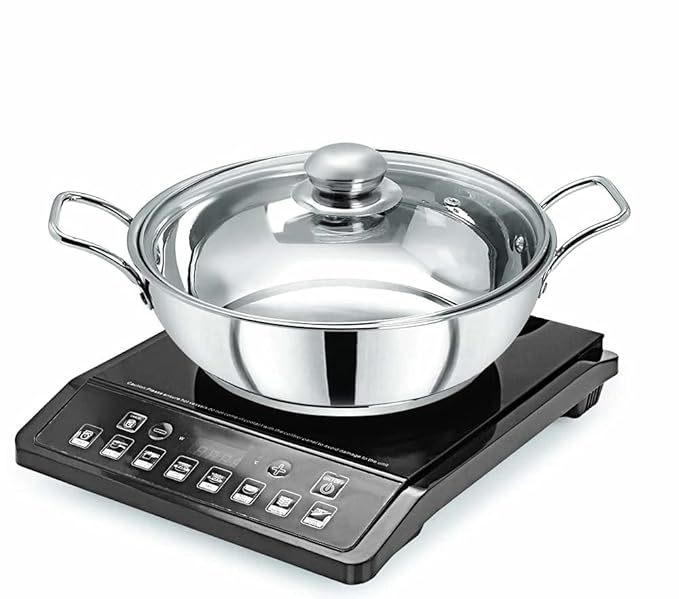 Pristine Stainless Steel Induction Bottom Compatible Sandwich Base Pan with Knob Glass Lid