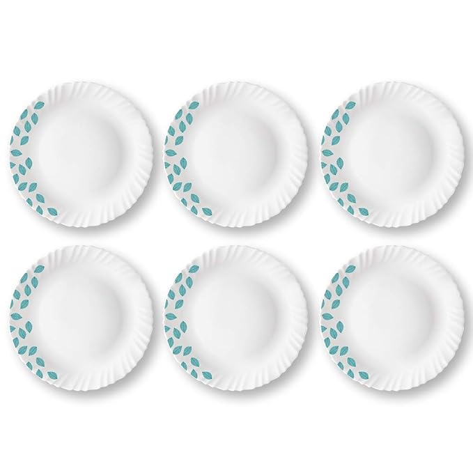 Larah by Borosil Opalware Full Plate | Blue Leaves | 11 Inch | Set of 6