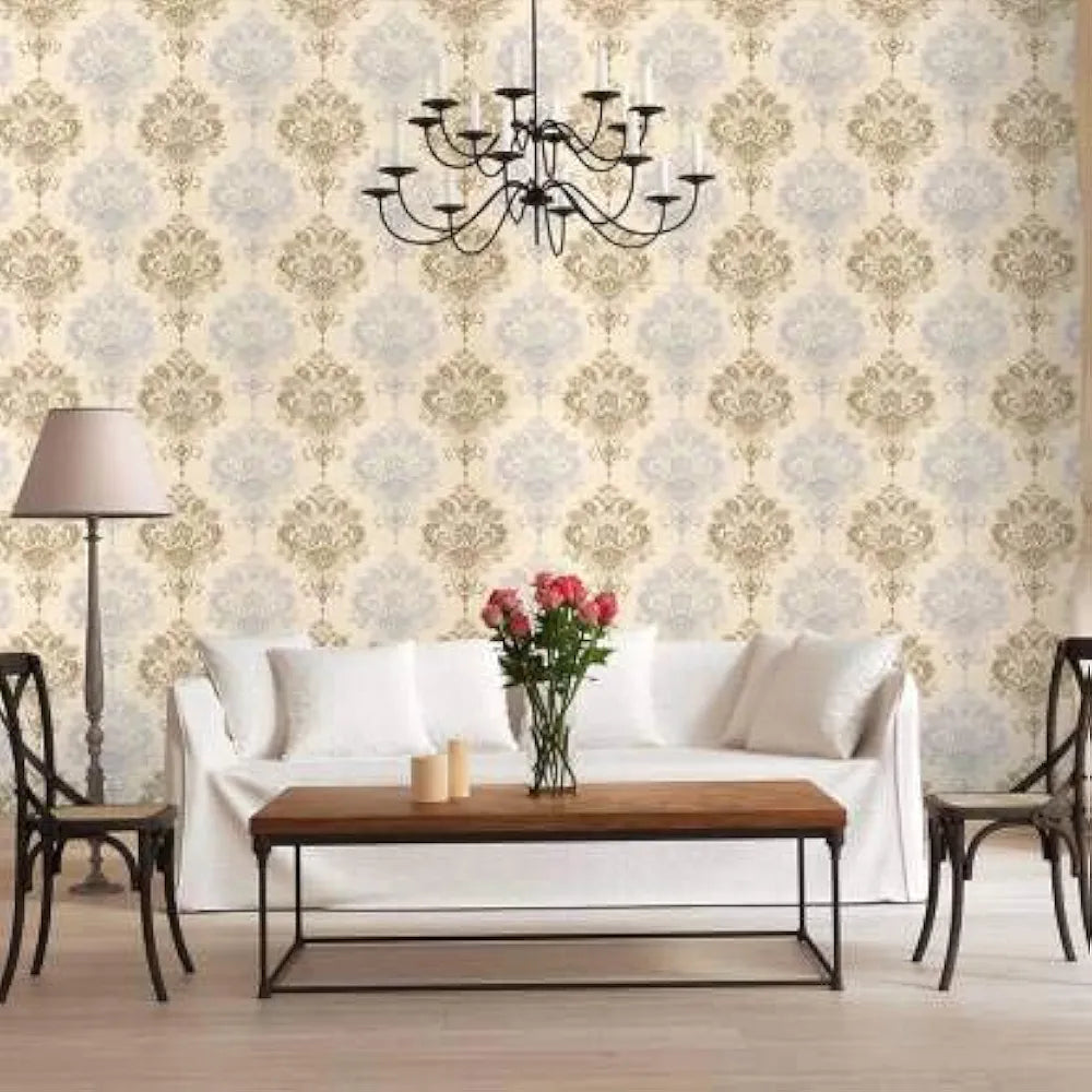Indian Royals Wallpaper Pvc Vinyl Self Adhesive Peel and Stick Eco Friendly Wallpaper Cream Damask Wallpaper