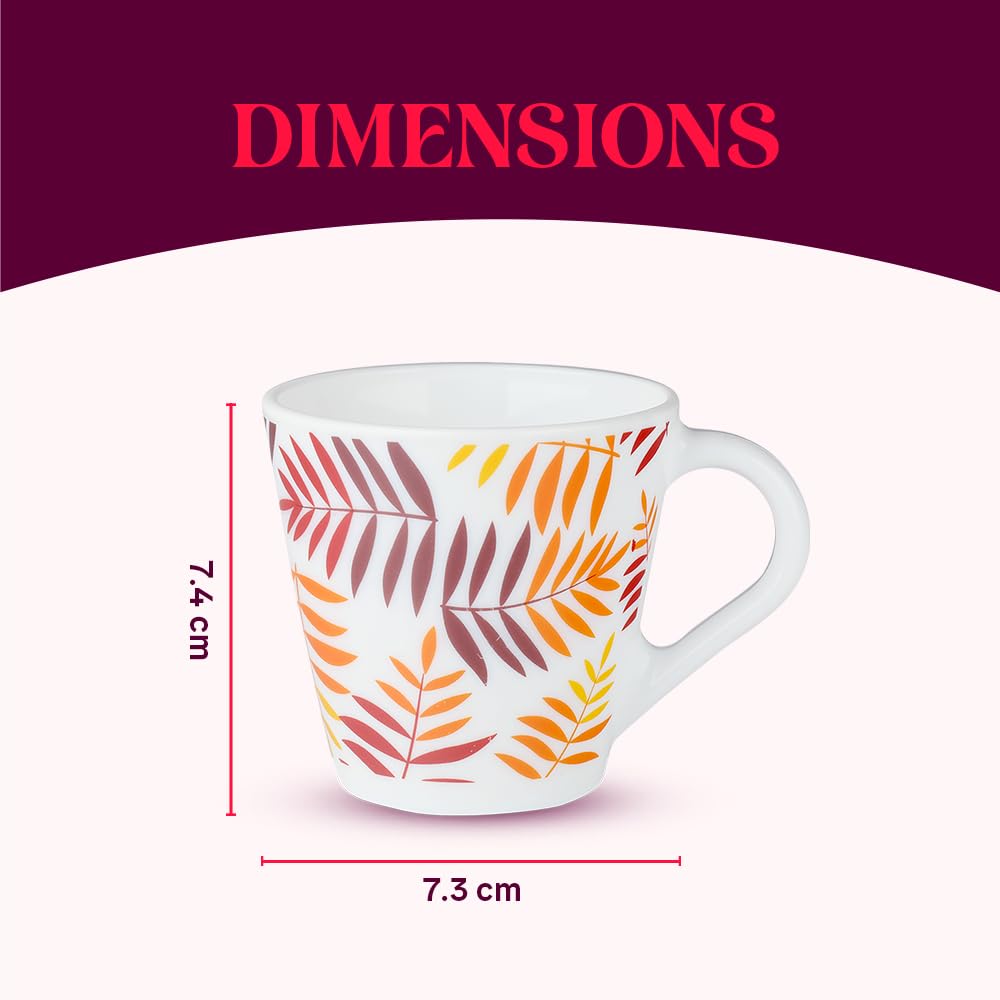 Larah by Borosil Novelty Series Costa Opalware Mug, Set of 6 Tea/coffee Mugs | 160 Ml Each