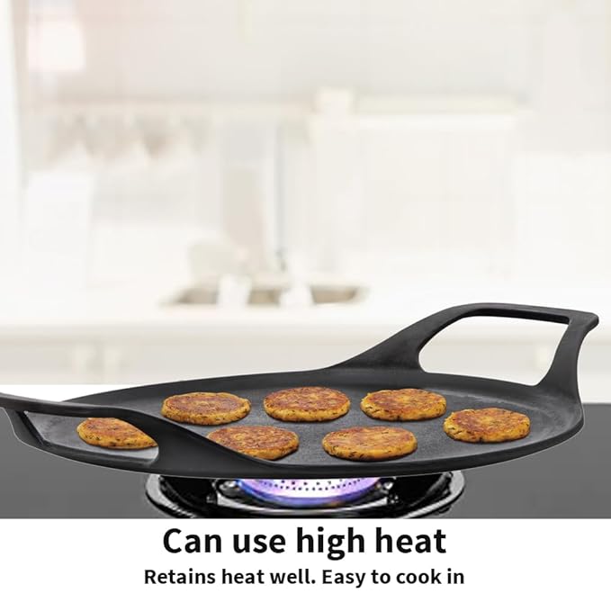 Hawkins Futura 27 cm Cast Iron Dosa Tava, Pre-seasoned Flat Tawa for Roti Black