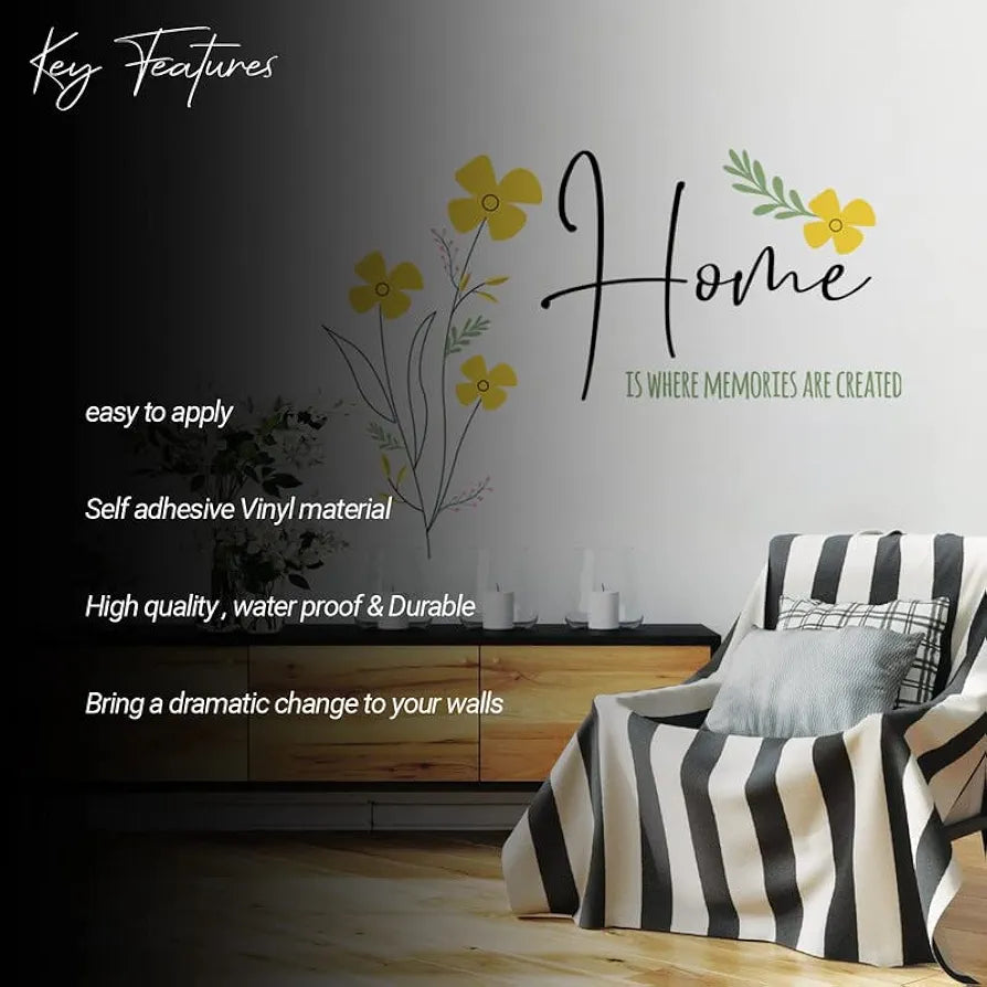 Kotart Yellow Flowers and Home is Quotes Printed PVC Vinyl Wall Stickers/Decals