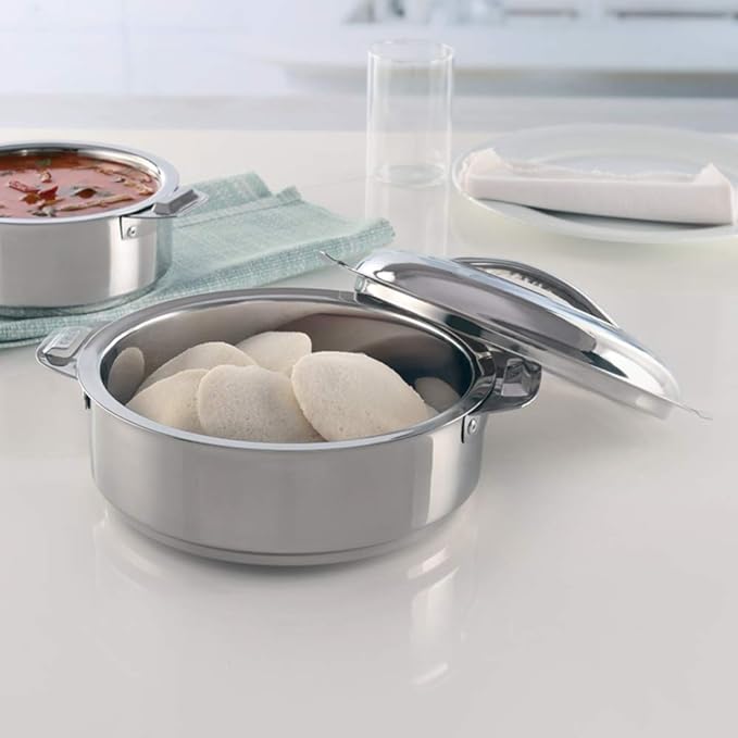 Borosil Stainless Steel Solid Idly Server | 5 Litres | Silver