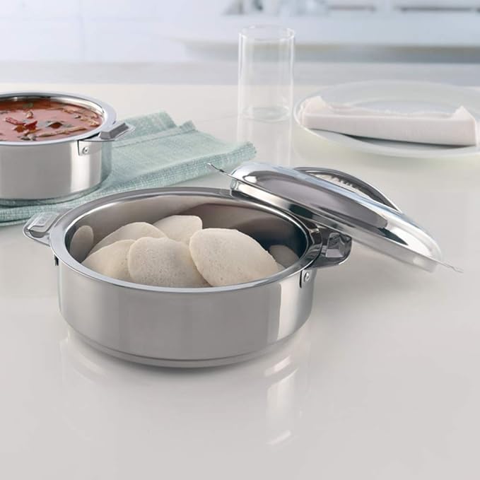 Borosil Stainless Steel Solid Idly Server | 1.2 Litres | 1 Piece | Silver