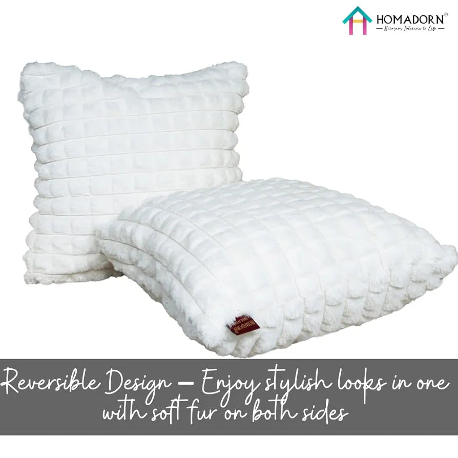 Homadorn Luxury Plush Fur Reversible Cushion Cover Ultra Soft & Cozy White