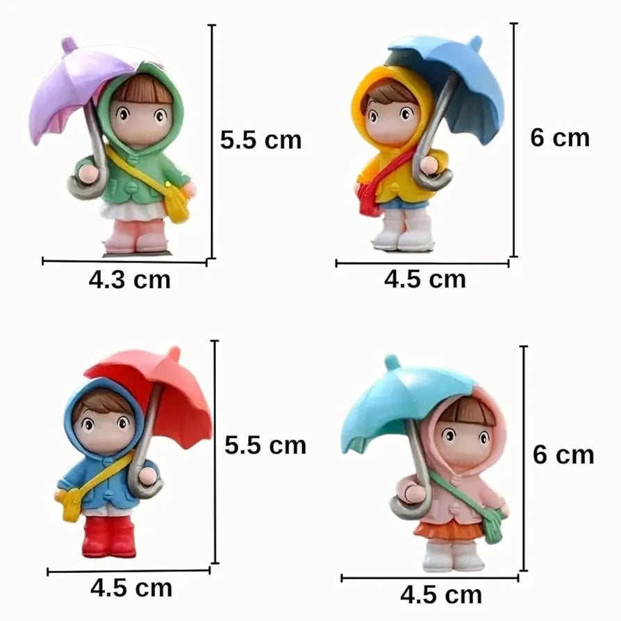 Satyam Kraft Resin 4 Pcs Miniature Cute Brother Sister Figurines with Open Umbrella
