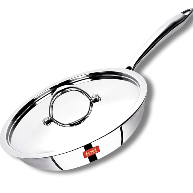 Sumeet Cook Smart TriPly Steel-Aluminium Steel 3 Layers Fry Pan with Lid 1.4 Ltr 22Cm