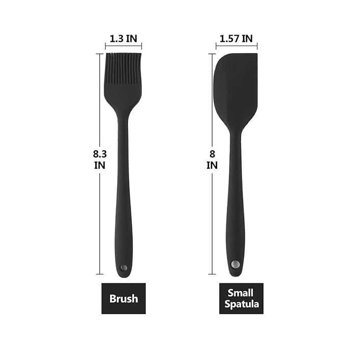 Frenchware Set of 2, Black Oil Brush for Cooking & Non-stick Silicone Spatula Baking & Mixing | Seamless Design