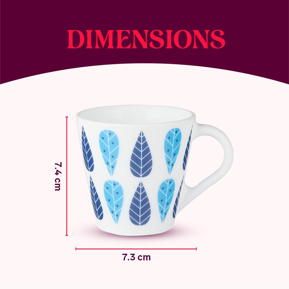 Larah by Borosil Novelty Series Fable Opalware Mug, Set of 6 Tea/coffee Mugs | 160 Ml Each