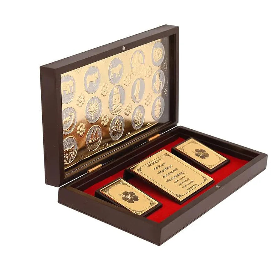 Jaipur Ace Jai Jinendra Mahavir Swami Ji Jain Gold Plated Charan Paduka Yantra With Wooden Box