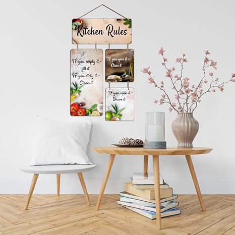Angel Infinite Kitchen Rules Wooden Hanging Wall Art Decoration Hanger For Home Decor Items