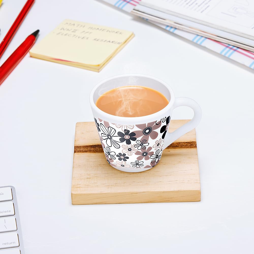 Larah by Borosil Novelty Series Macy Opalware Mug | Set of 6 Tea/coffee Mugs | 110 Ml Each