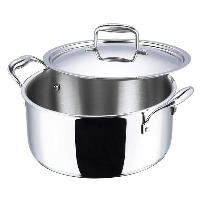 Vinod Platinum Triply Stainless Steel Saucepot with Lid - 1.8 Litre, 18 cm | 2.5mm Thick | SAS Bottom | Biryani Pot