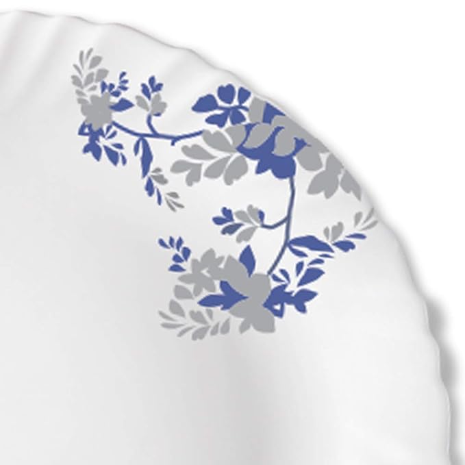 Larah by Borosil Opalware Blue Cascade Full Plate | White | 11 Inch | Set of 6