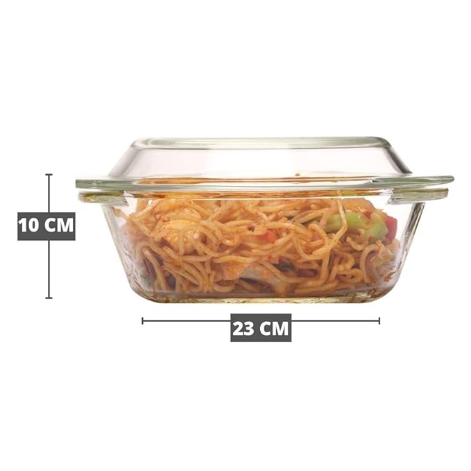 Femora Borosilicate Serving Bowl | Glass Casserole Set, Glass Bowl With Lid, Microwave Safe Bowl Set | 1550 Ml