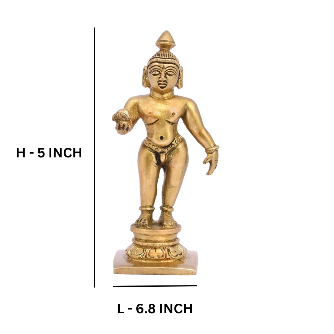 The Advitya Brass Laddu Bal Gopal Standing Krishna Laddoo Murti for Puja | Banke Bihari Idol for Home Temple Mandir Devkin Thakurji Statue Sculpture