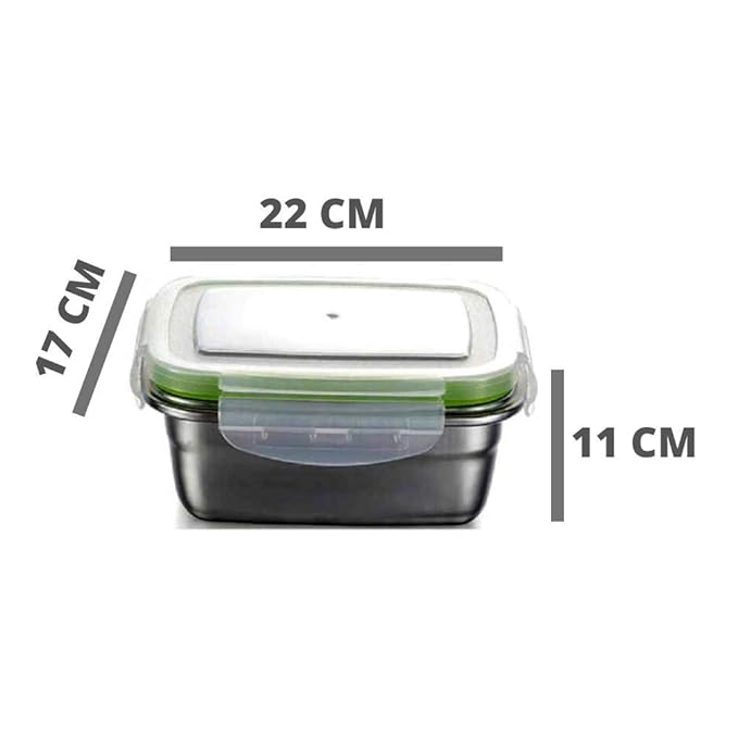 Femora High Steel Rectangle Heavy Duty Airtight Leakproof Unbreakable 2800 Ml Storage Container Lunch Box With Lock Lid
