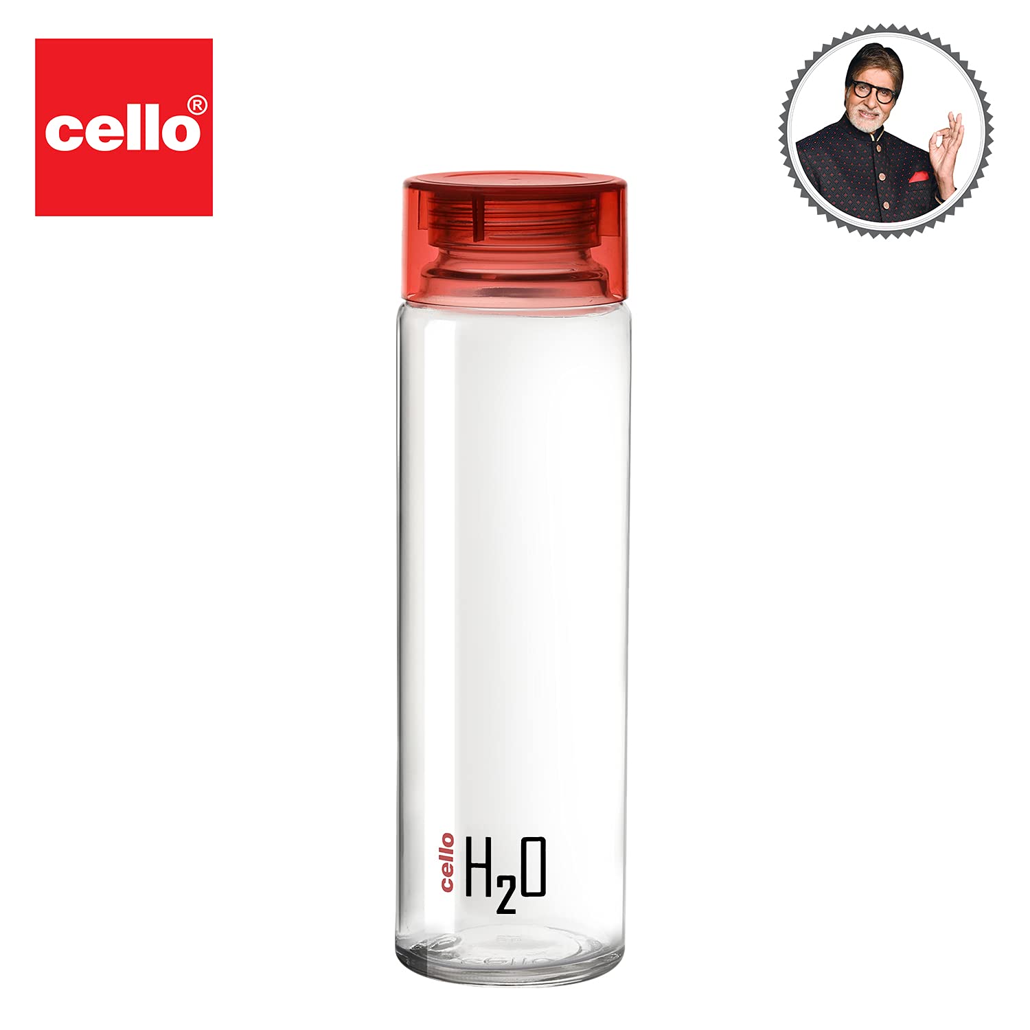 Cello H2o Glass Fridge Water Bottle With Plastic Cap | 920 Ml | Set of 6 | Red