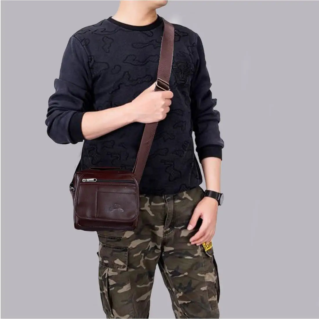 Leather World Sling Bag for Men PU Leather Messenger Cross Body Travel Office One Side Chest Shoulder Bag for Men & Women