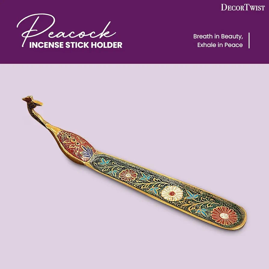 DecorTwist® Brass Incense Stick Holder  | Peacock Design Agarbatti Stand for Diwali Pooja Incense Burner Dhoop Stick Holder for Home, Office,Temple 1 Piece