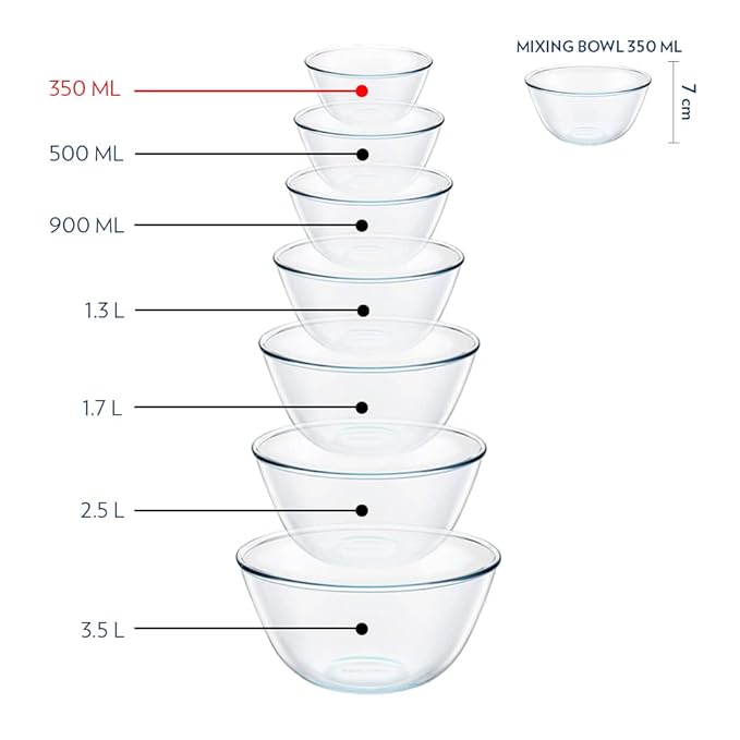 Borosil 350 ml Serving & Mixing Borosilicate Glass Bowl | Multipurpose Round Bowl for Kitchen & Dinning