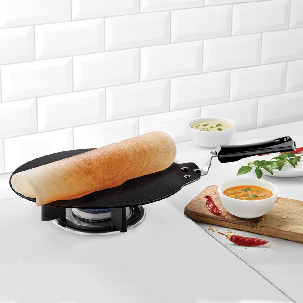 Borosil Granito Non-stick Dosa Tawa | Induction Friendly | Granite Finish | Pfoa-free | 31 Cm Diameter | Black