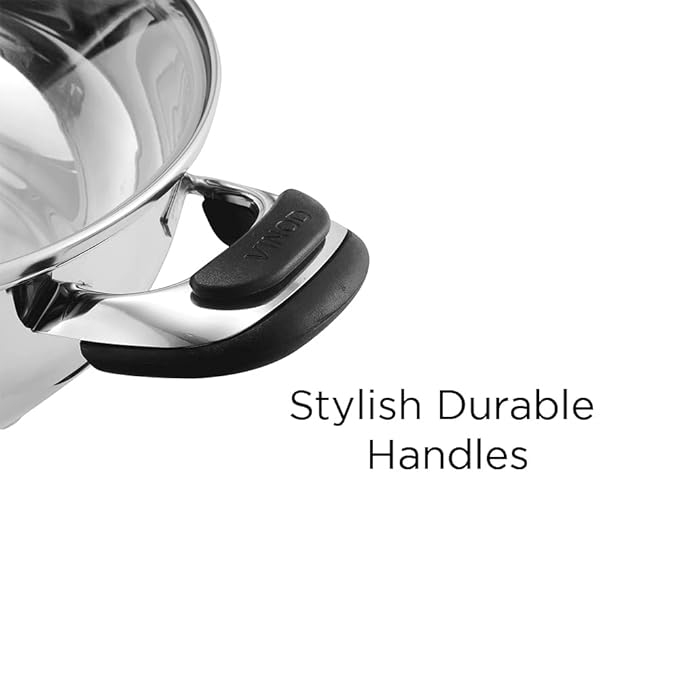 Vinod Durban Stainless Steel Kadhai with Glass Lid 1.7 Litre (20 cm) | 6.2mm Thick | Kadhai for Deep Frying