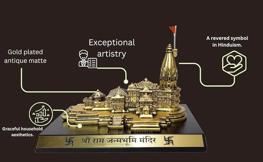 Gold Art India Ram Mandir Ayodhya Gold Plated Matte Minature Large