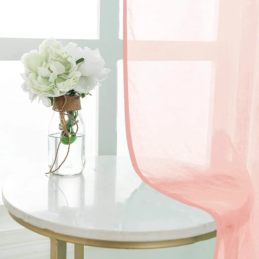 Urban Space Linen Textured Sheer Curtain for Door Room Darkening Curtain with Tieback and Eyelet Hanging Style Set of 2 Decorative Curtains Salmon Pink