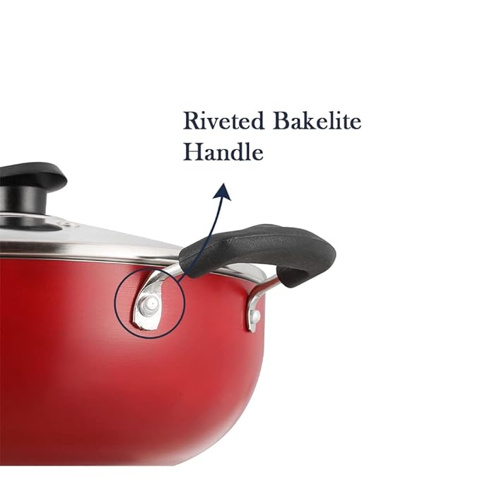 Vinod Zest Inducto Non Stick Deep Kadhai with Glass Lid - 2.6 Litre, 22cm | 3mm Thick | 3 Layer Coating