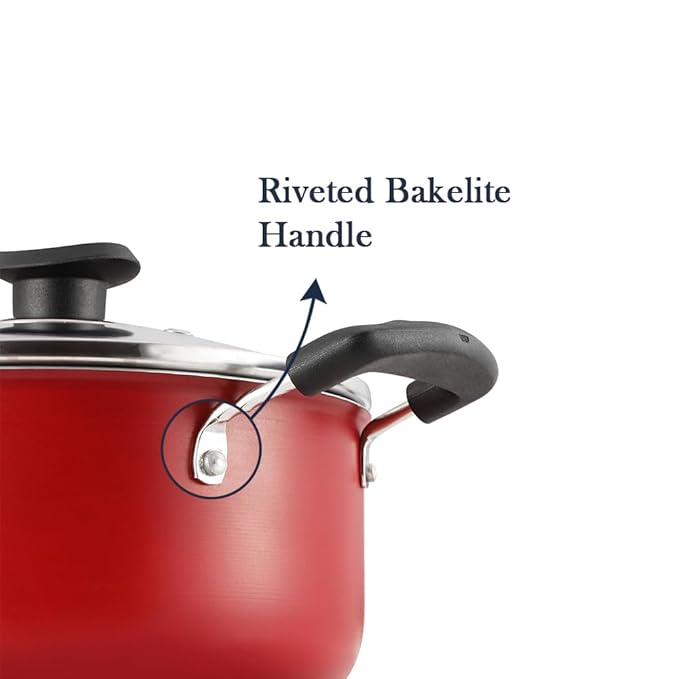 Vinod Zest Inducto Aluminium Non Stick Saucepot with Glass Lid - 3.1 Litre, 20cm | 3mm Thick