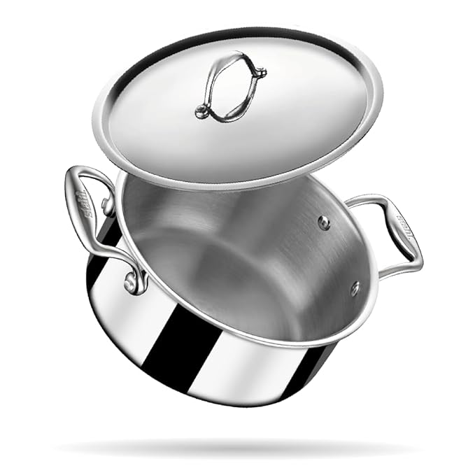 Stahl Artisan Triply Stainless Steel Sauce Pot/ Casserole With Lid | Induction Pot | Briyani Pot/ Handi | 2 L | 18 Cm