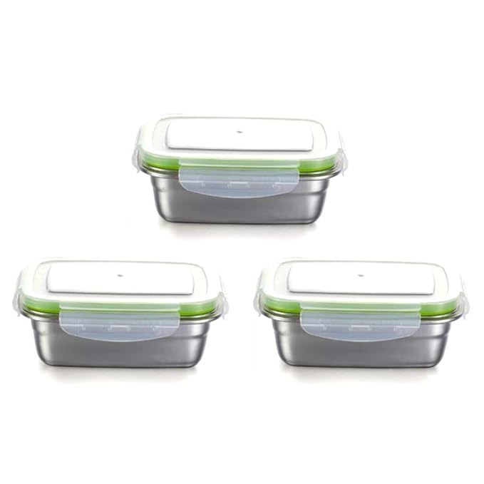 Femora Lunch Box High Steel Rectangle Heavy Duty Airtight Leakproof Unbreakable Storage Container With Lock Lid | 2800 Ml | Set of 3