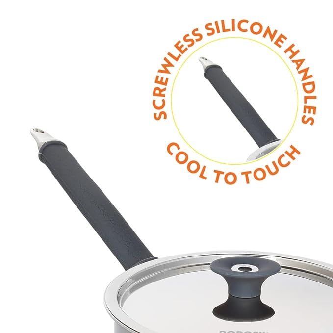 Borosil Cookfresh Tri-ply Stainless Steel Sauce Pan With Lid | Induction Friendly Tea Pan | 2.2 L | 18 Cm