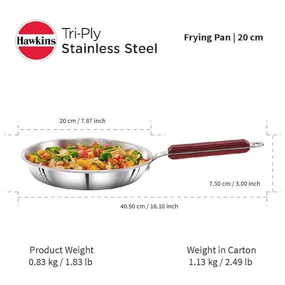 Hawkins 20 cm Frying Pan Triply Stainless Steel Fry Pan Induction Frying Pan