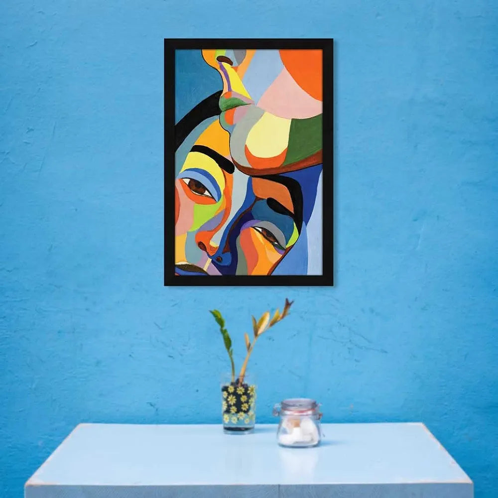 ArtX Paper Acrylic Pop Art Couple Framed Wall Art Painting Multicolor Abstract Set of 1