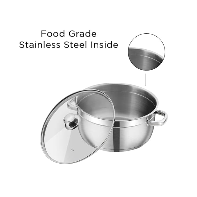 Vinod Bremen Stainless Steel Saucepot Set of 3 with Glass Lid | 2.5mm Thick Base | Riveted Sturdy Handle