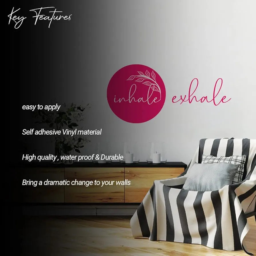 Kotart Leaf and Inhale Exhale Printed Vinyl Wall Decals/Stickers