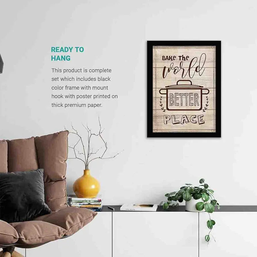 Kotart Bake The World Framed Posters for Restaurant Kitchen Cafe Wall Decor