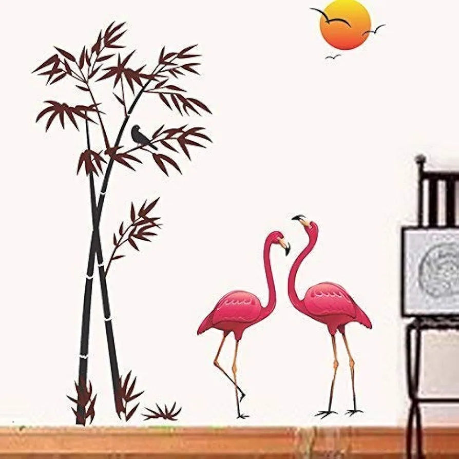 Decals Design Flamingos and Bamboo at Sunset Wall Sticker