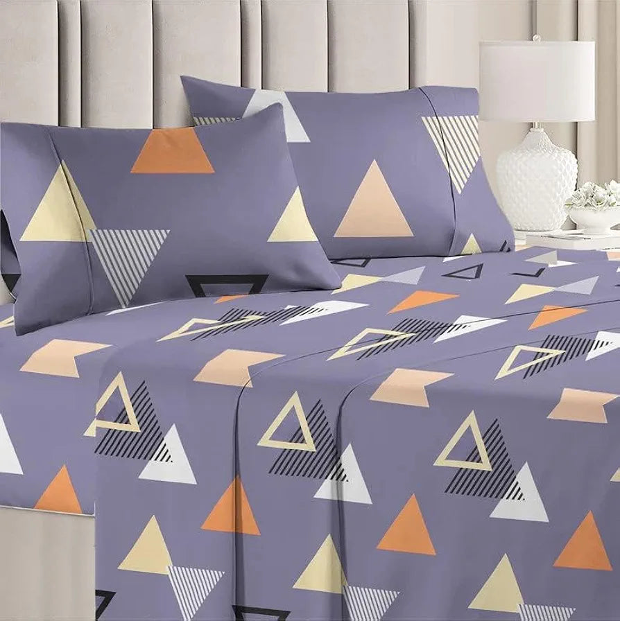 BSB Home Premium Double Bedsheet with 2 Pillow Covers 160 TC Supersoft Microfiber 3 Pcs Set Grey and Orange