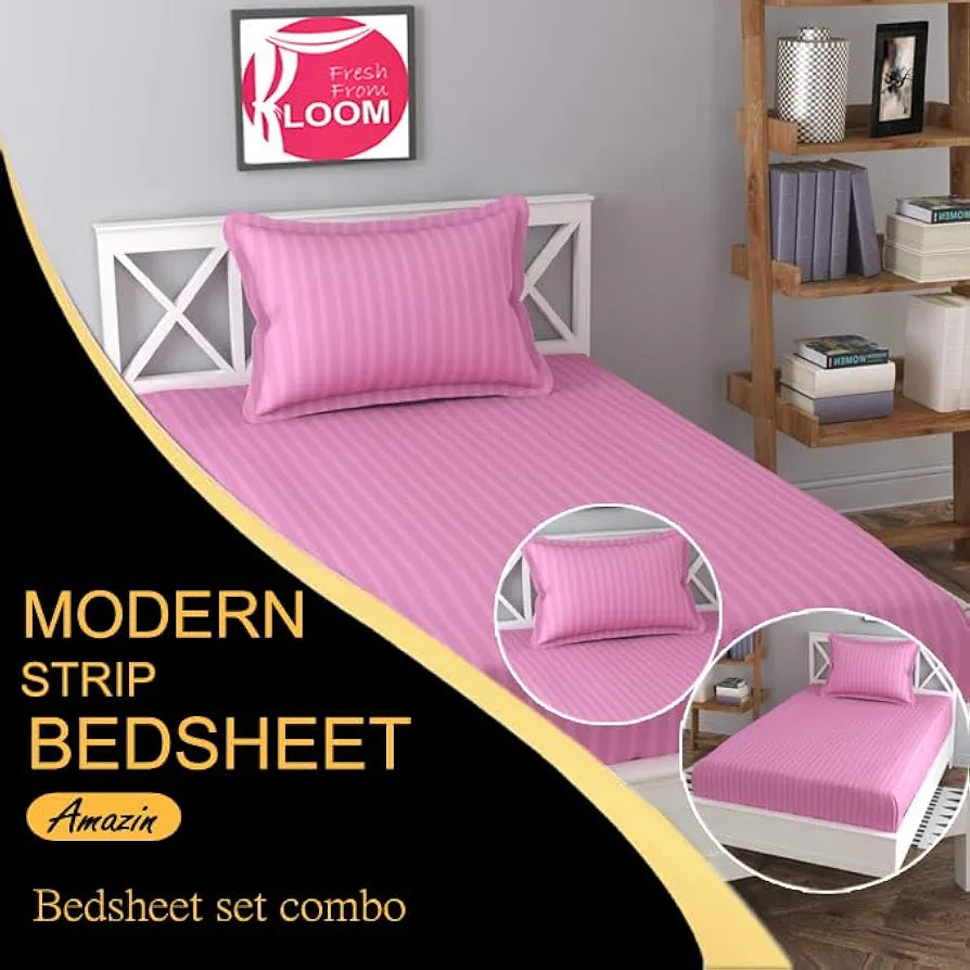 Fresh From Loom Microfiber Breathable Single Size Flat Bedsheets Hotel & Home Plain Bedsheet Set with 1 Pillow Covers 144 TC Pink