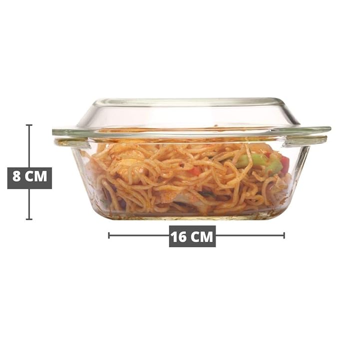 Femora Borosilicate Serving Bowl | Glass Casserole Set, Glass Bowl With Lid, Microwave Safe Bowl Set | 700 Ml