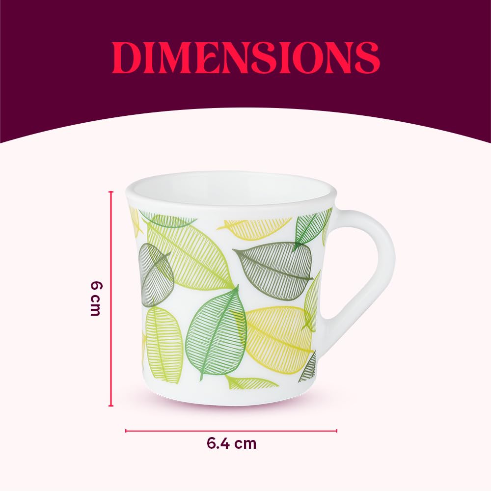 Larah by Borosil Crysta Series Noma Opalware Mug | Set of 6 Tea/coffee Mugs | 100 Ml Each