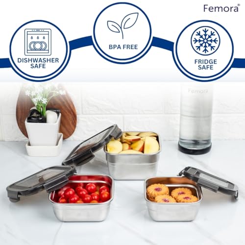 Femora High Steel Square Container Airtight Leakproof Unbreakable Storage Container/ Lunch Box | 850 Ml | Pack of 2