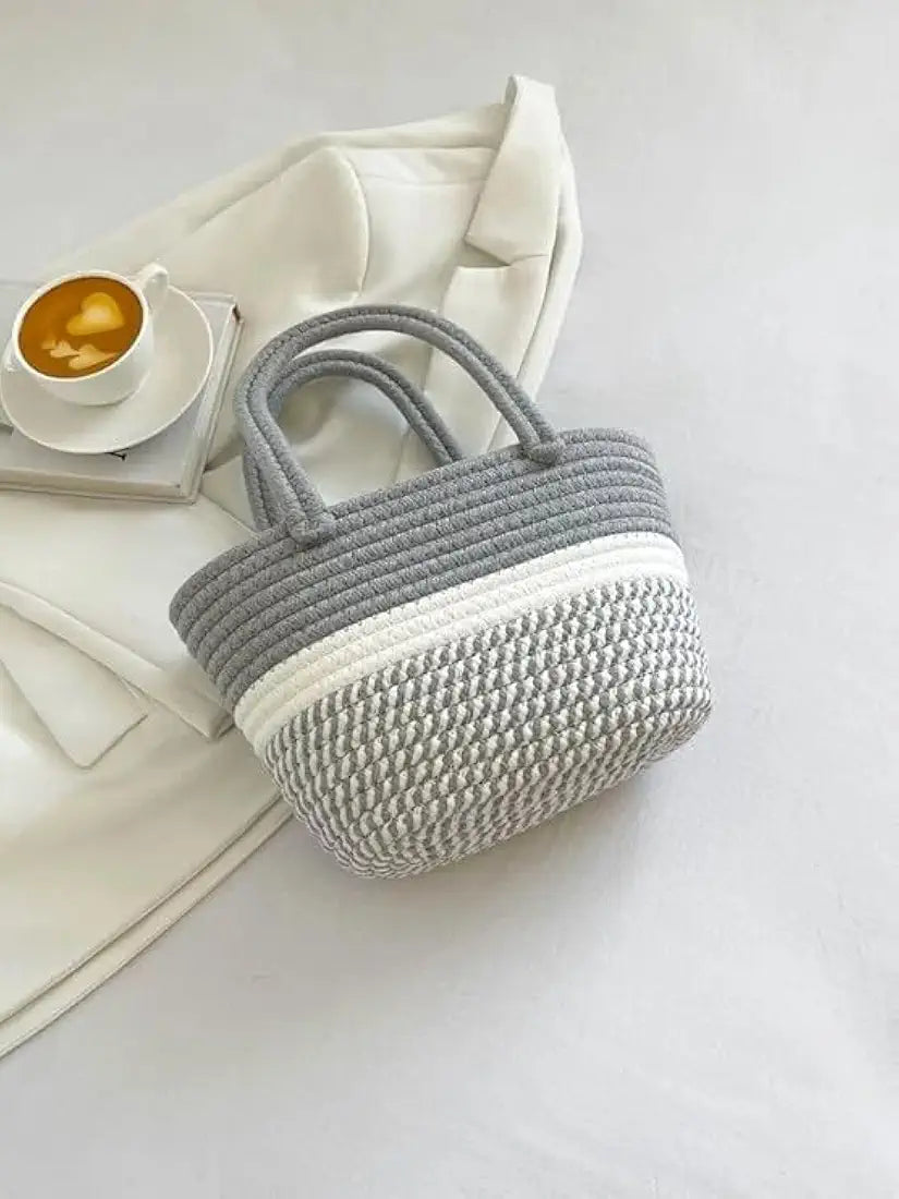 Womens Stylish Straw & Polyester Tote Handbag for Office Travel