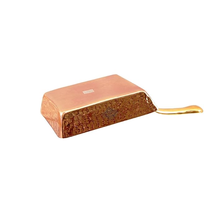 Indian Art Villa Copper Serving Square Pan with Inside Tin Lining & Brass Handle Diameter | 5.6 Inches