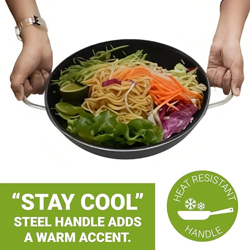 Femora Preseasoned Cast Iron 30 Cm Kadhai | Non Toxic and Coating | Pack of 1 Piece | Black