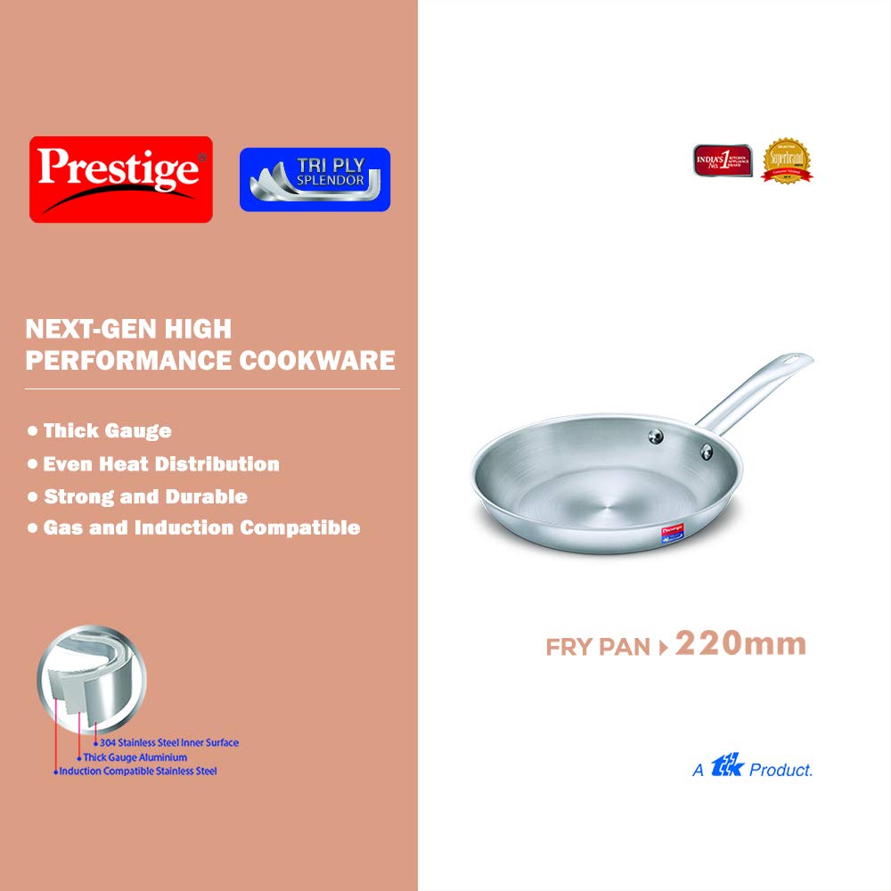 Prestige Triply Spledor Fry Pan Without Lid 220 Mm | 1.2 Litre