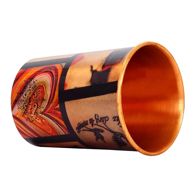 Indian Art Villa Printed Designer Copper Glasses Tumbler Brown Cup (Pack of 2)